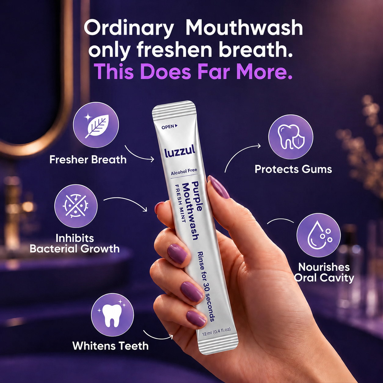 Luzzul™ Purple Mouthwash - Peroxide-Free - Alcohol Free